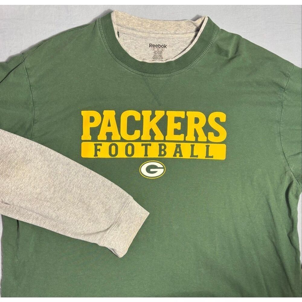 Green Bay Packers Reebok XL Long Sleeve Faux Layered Shirt 2-in-1 Thermal Shirt